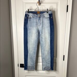 POL Blue Ankle Cropped Jeans with Two-Tone Design